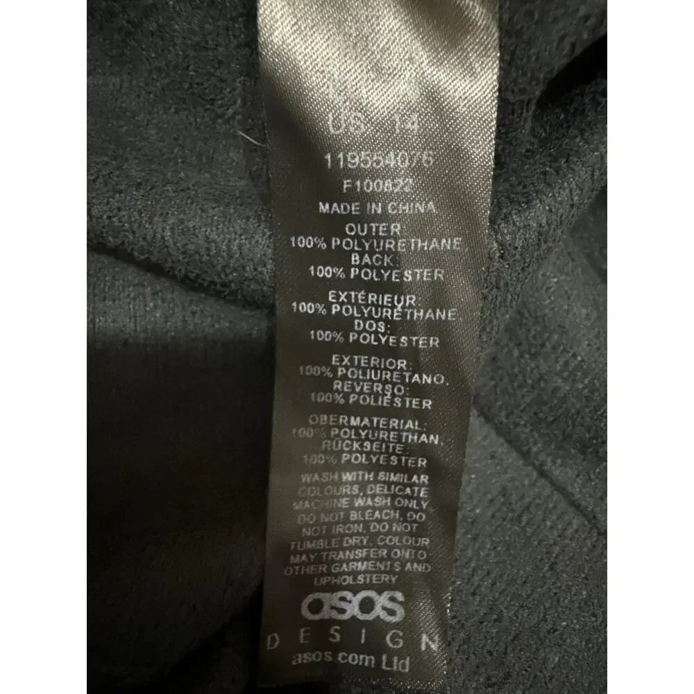 ASOS Design Black Faux Vegan Leather Skinny High Waist Trousers Pants Size 14